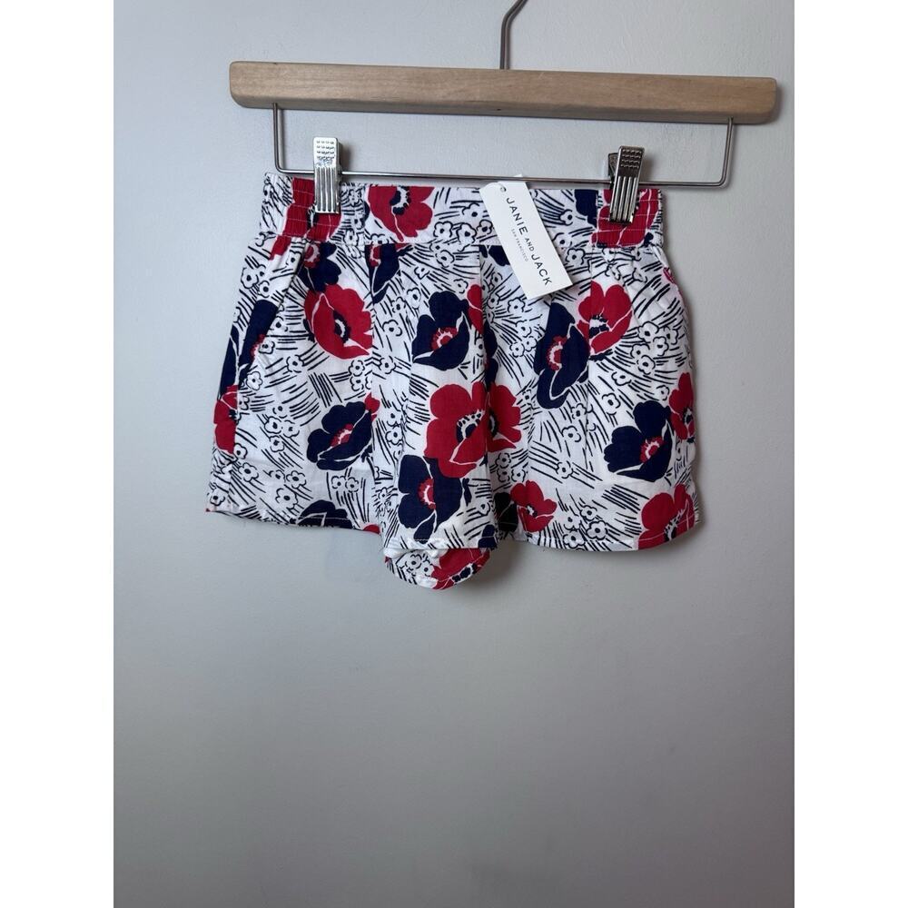 Janie & Jack Red White Blue Floral Pull On Shorts Girls Sz 5 Cotton Flowy NWT